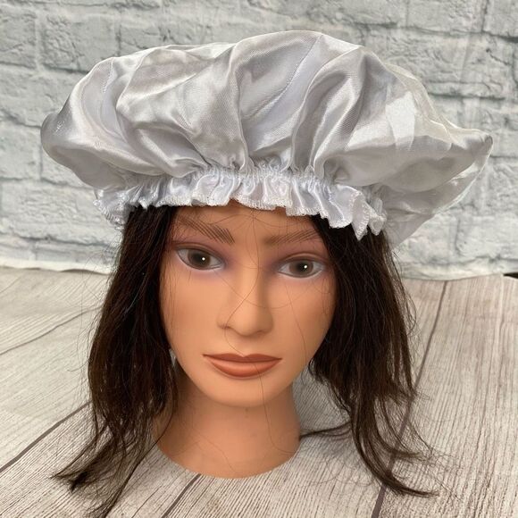 Women’s satin night cap w/elastic band white one size - Picture 2 of 6